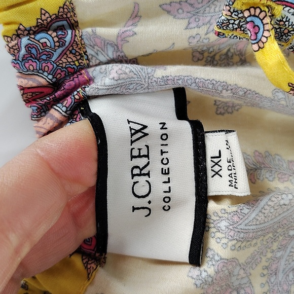 J. Crew Top Size XXL Yellow Floral Print Short Sleeve Tie Front Cotton - Picture 4 of 5